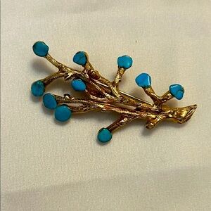 Gold and Turquoise Branch Brooch